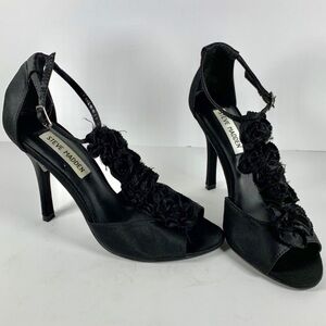 Steve Madden Black Satin T-Strap Peep Toe Heel